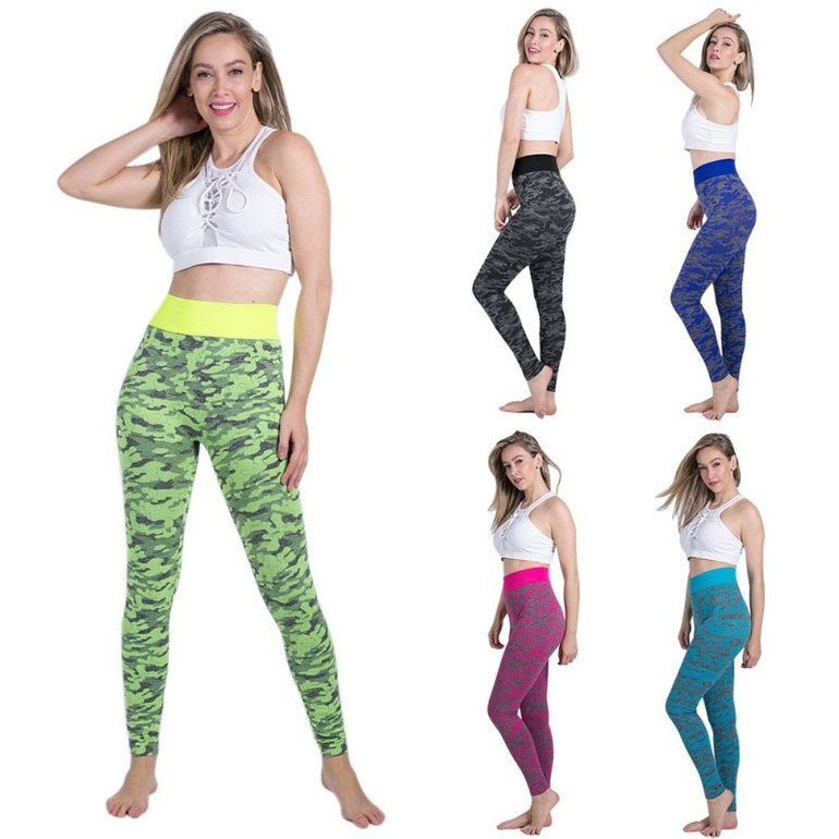 High Waist Elastic  Print Stretched Camouflage Army green workout Leggings