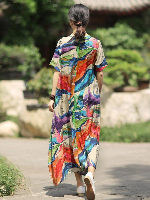 Irregular Split-Joint Floral Printing Maxi Dress