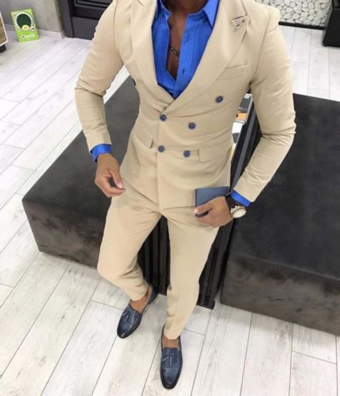 Men's Khaki 2 Piece Double Breasted Suit Up To 6XL