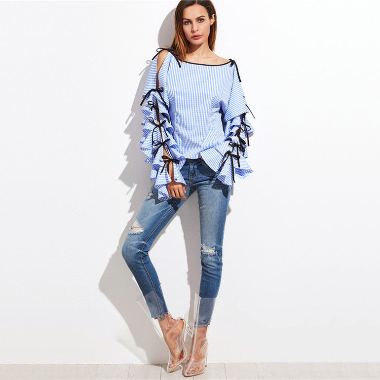 Laurel Blue Bow Sleeve Blouse