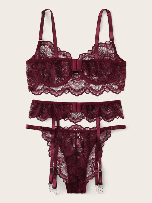 Floral Lace Garter Lingerie Set Floral Lace Garter Lingerie Set