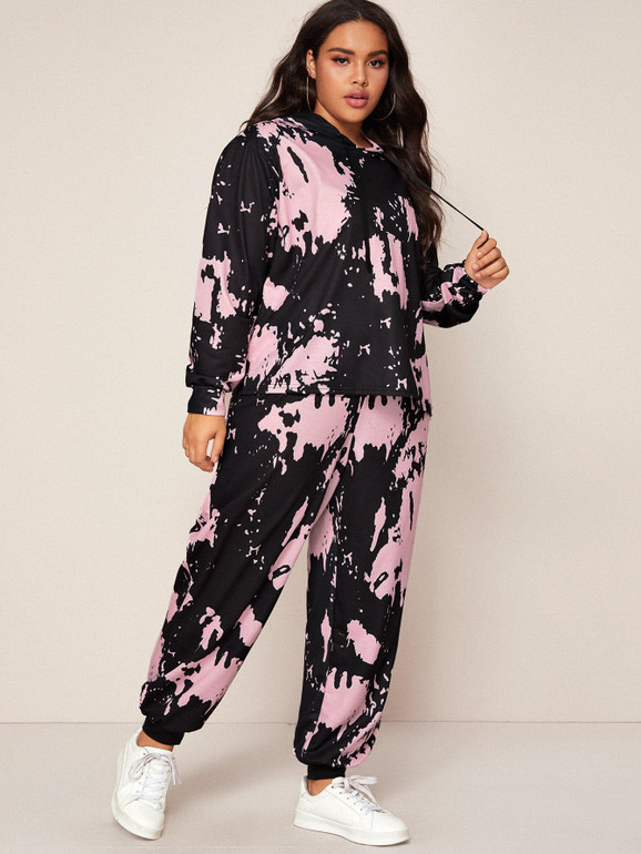 Plus Tie Dye Drawstring Hoodie & Sweatpants Set
