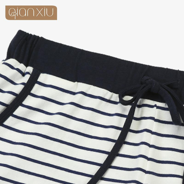 Qianxiu Sleepwear Suit Knitted Cotton Pajama Set For Women Modal Stripes Women Pijamas
