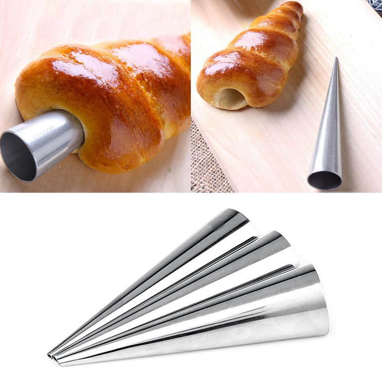 3pcs/set Stainless Steel Croissants Mold DIY Spiral Baked Cake Molds Essential Horn Cream Horns Chocolate Cones Baking Tools