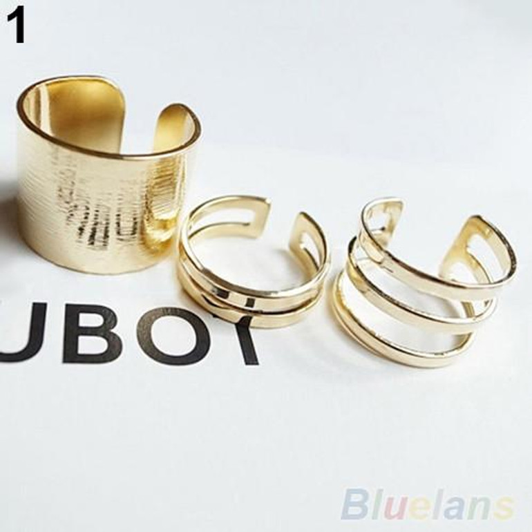 3Pcs/Set Fashion Top Of Finger Over The Midi Tip Finger Above The Knuckle Open Ring 01VW