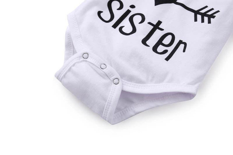 3PCS Set Newborn Baby Clothes Little Sister Print Baby Romper Bodysuit+Striped Pant Headband Outfits Children Clothing Set 0-24M
