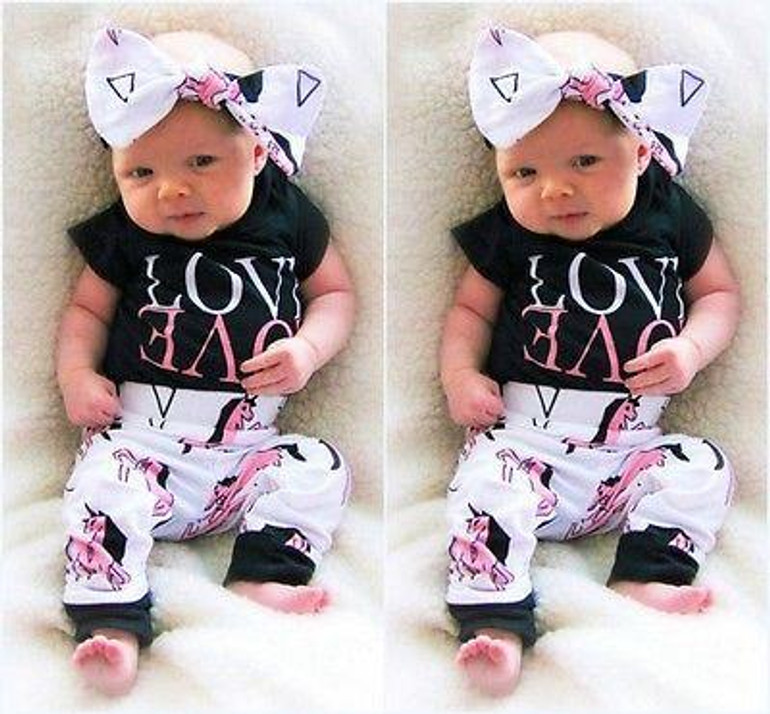 3PCS Newborn Baby Boy Girl Clothes 2017 Summer LOVE Cotton Romper + Pant +Headband Outfit Bebek Giyim Clothing Set