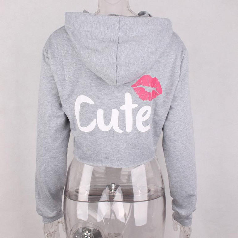 CUTE Letters Printing Crop Tops Women Hoodies Sweatshirts Long Sleeve Pullovers Casual Hoodies Moleton Autumn Sudaderas Mujer Q4