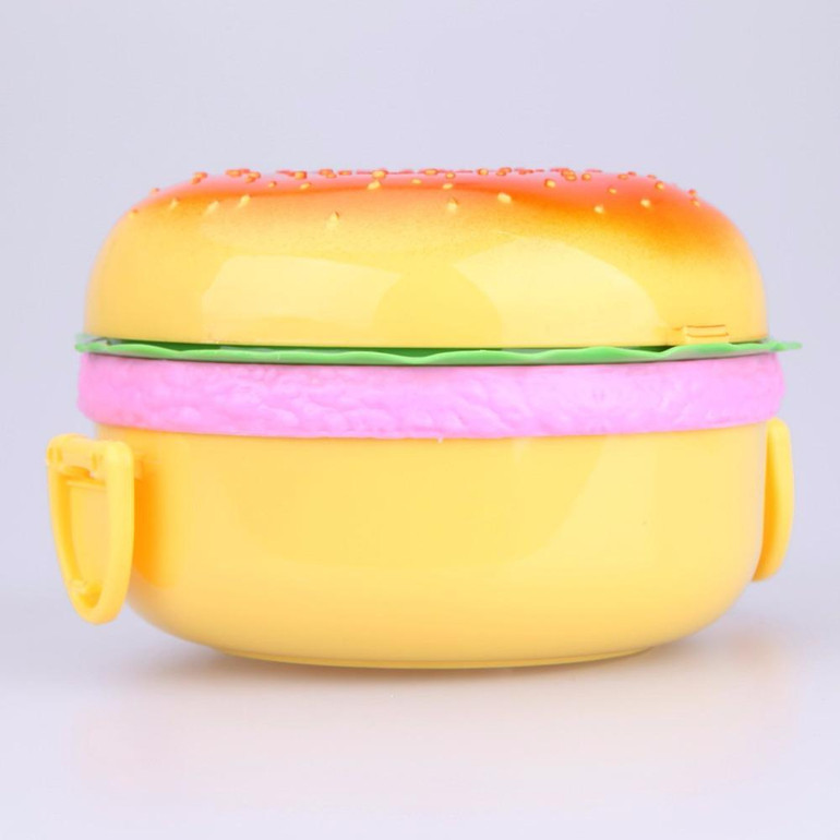 Cute Hamburger Double Tier Bento Lunchbox Burger Box Children School Food Container Tableware Set with Fork Kids Christmas Gift