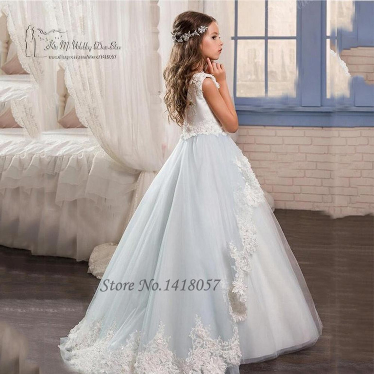 Cute Flower Girl Dresses Long Pageant Dresses for Kids Evening Gowns Lace First Communion Dress for Girls Graduation Gowns 2017