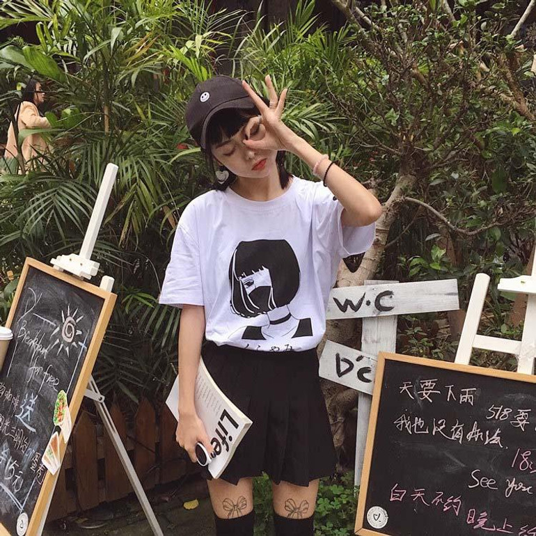 NiceMix Kawaii T Shirt Women Tops 2018 Summer Harajuku Cotton T-shirts Print Girl Plus Size Short Sleeve Tee Shirt Femme