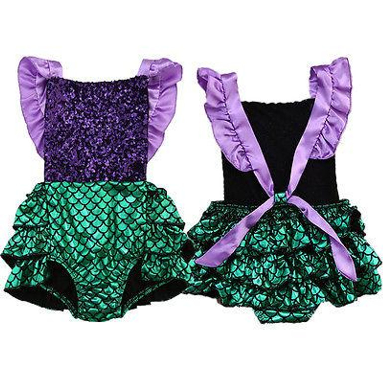 Newborn Toddler Baby Girl Sequins Mermaid Romper Jumpsuit Sunsuit One-Pieces Outfits 0-24M