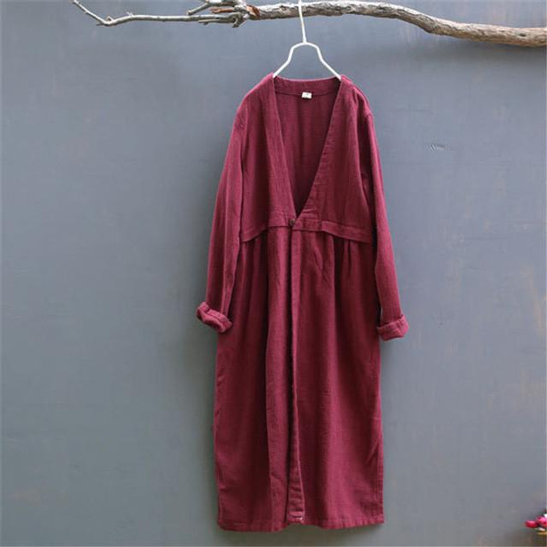 Johnature Women Trench Coats V-Neck Cotton Linen Vintage 2017 Autumn Original Fashion Loose 3 Colour Thicken High Quality Trench