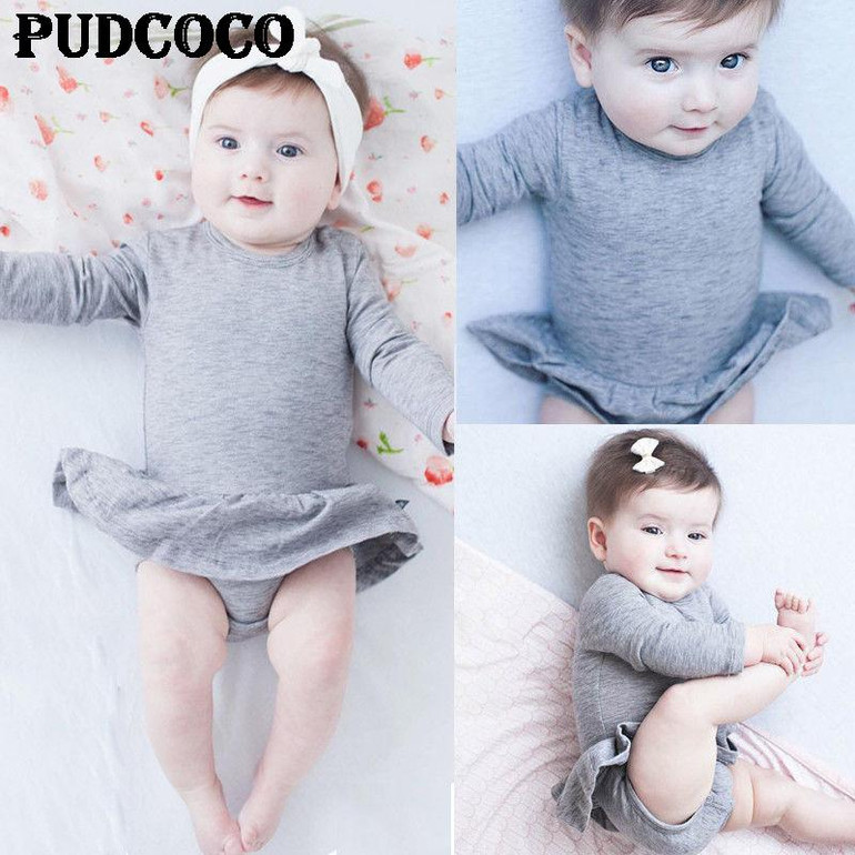 Infant Baby Girls Clothes Tutu Skirt Bodysuit Long Sleeve Soft Comfy Newborn Unisex Baby Gray Dress Jumpsuit Playsuit Outfits