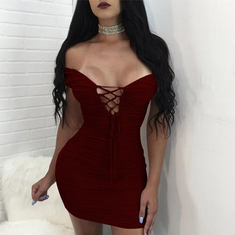 Wantmove women sexy double lined scrunch lace up dress 2018 summer club party back zipper women sheath mini dresses XD941
