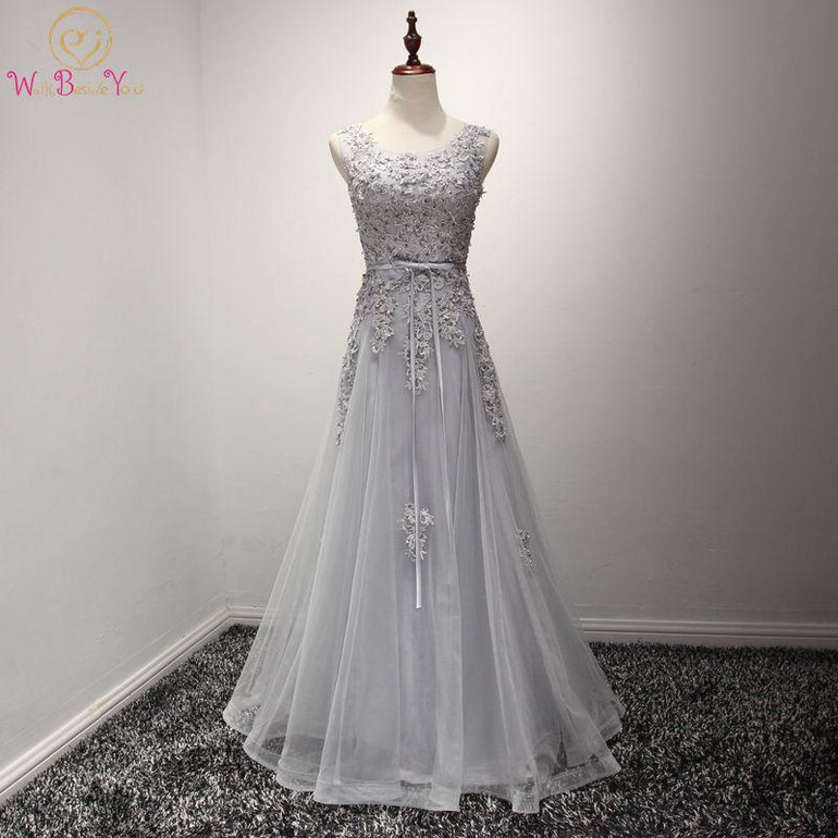Walk Beside You Pink Prom Dresses Long Gray vestido de fiesta largos de gala vestido formatura longo Lace Long Evening Dresses