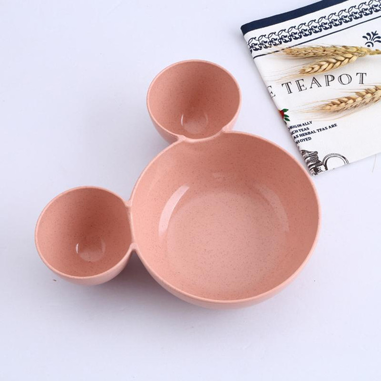 Children Baby Bowl Mickey Cute Dinner Tray Baby Dishes Fruit Plate Ear 3D Cartoon Style Feeding Bowl Tableware Healthy BPA Free