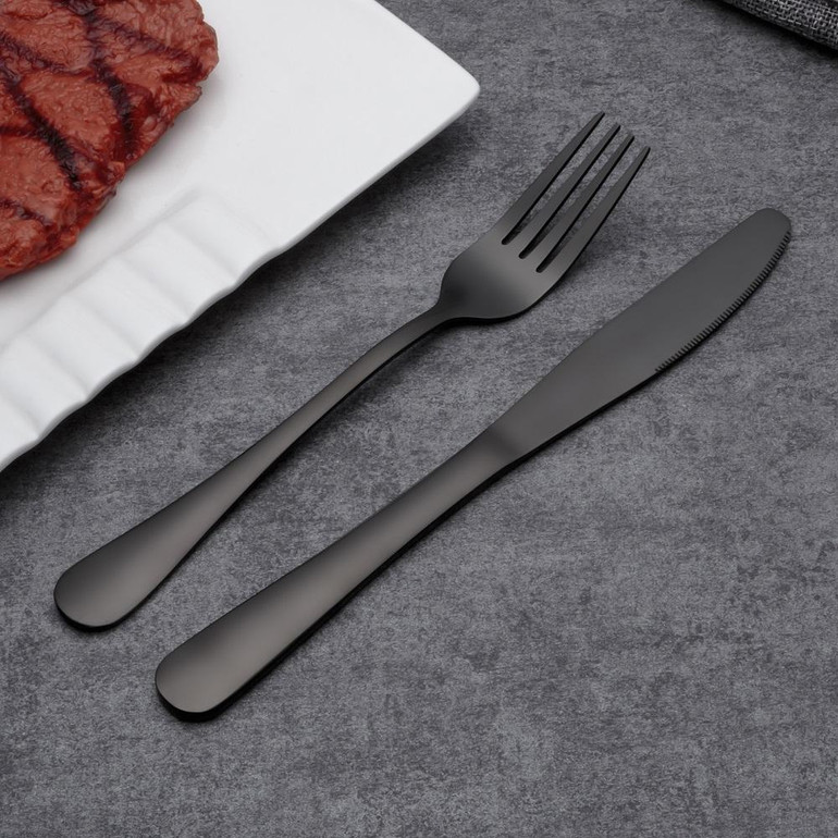 BERGLANDER Stainless Steel Cutlery Set 24 Piece Tableware Black Knife Fork Set Gold Dinnerware Silver Cutleries Western Food Set