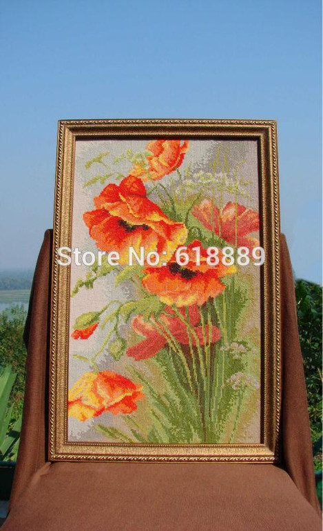 Free Shipping !!Poppy Counted 11CT 14CT Cross Stitch wholesale flowers Cross Stitch Kits for Embroidery Home Decor Needlework