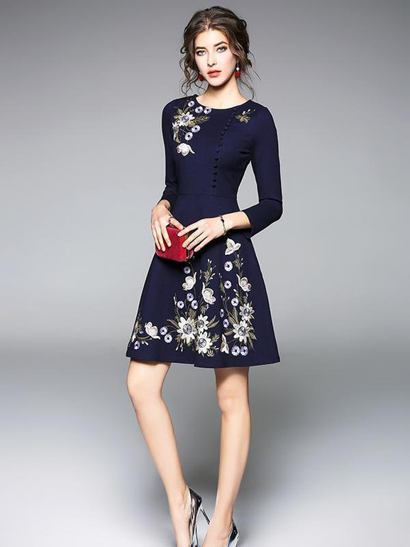 Embroidered Slim Fit Mini Dress