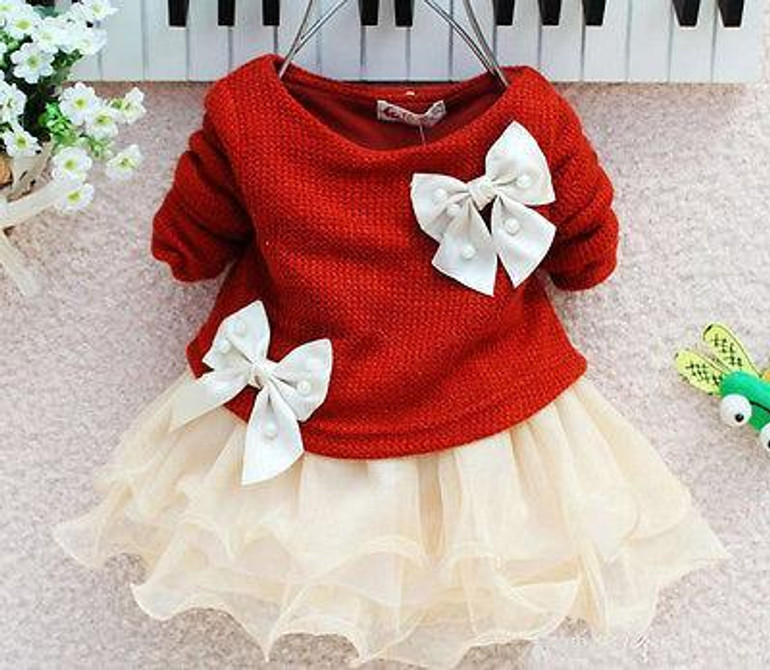Girls Dress Tulle Baby Girl Long Sleeve Knitted Bow Infants Newborn Tutu Princess Dress Warm Spring Autumn Vestido De Festa