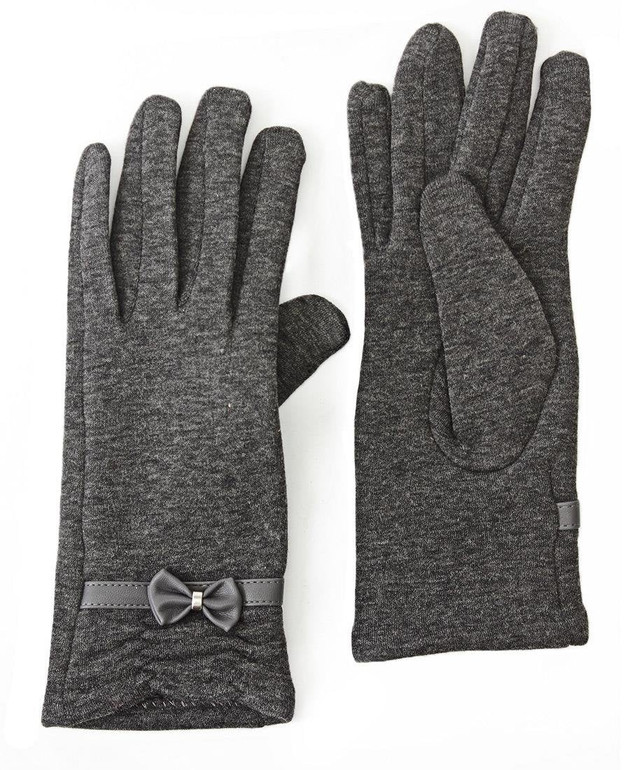 Rouge Detail Gloves With Bow - Grey