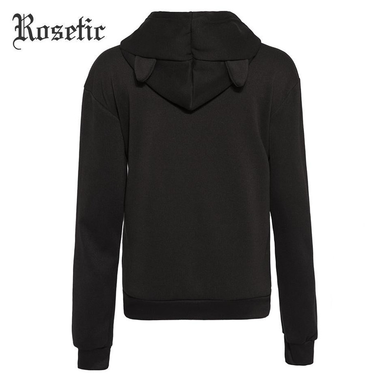 Rosetic Gothic Hoodie Women Black Autumn Letter Sweatshirts Boyfriend Style Loose Tops Fashion Casual Street Preppy Goth Hoodies