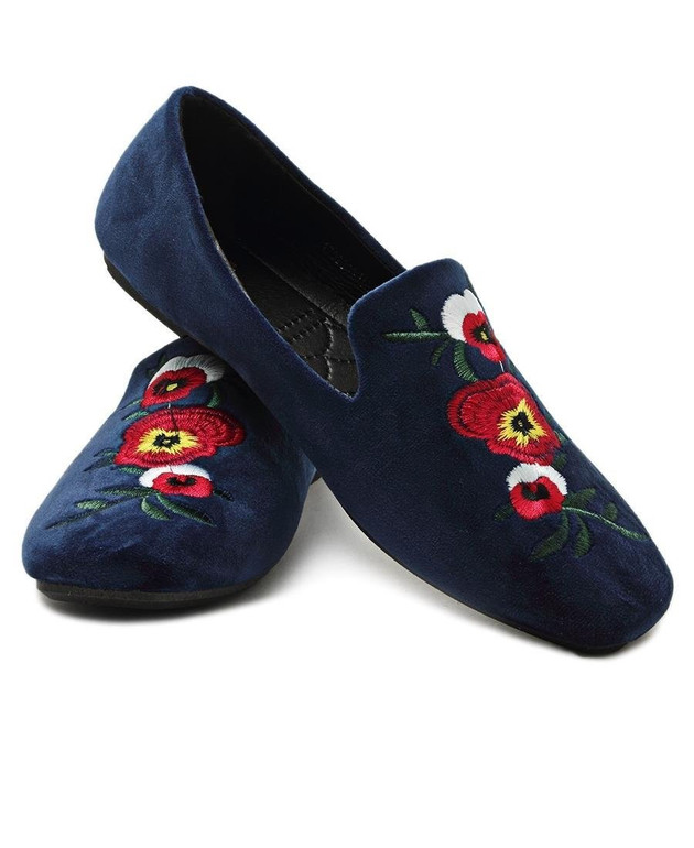 Rose Print Pumps - Navy