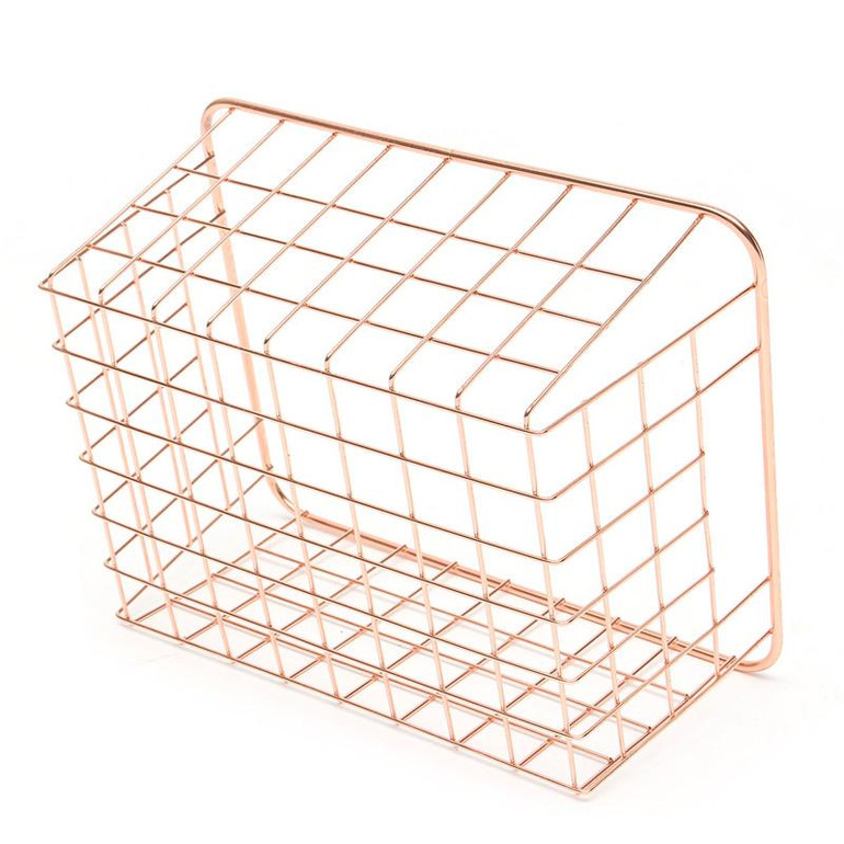 Rose Gold Wire Mesh Storage Basket Kitchen Dry Goods Organiser Office Supplies Basket Modern Pastoral Style Household Decoration