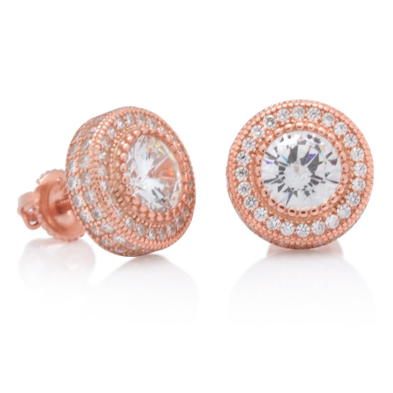 Rose Gold Button CZ Earings (.925 Sterling Silver)