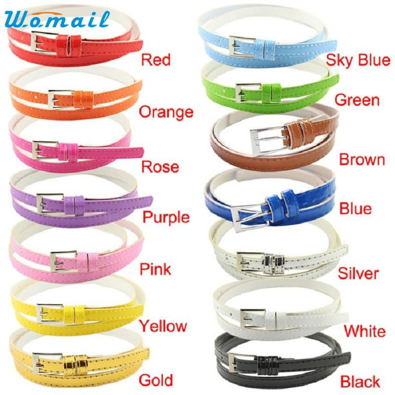JU 14 Fairy Store 2016 Hot Selling Hot Beautiful Woman Multicolor Small Candy Color Thin Leather Belt Ms Belt
