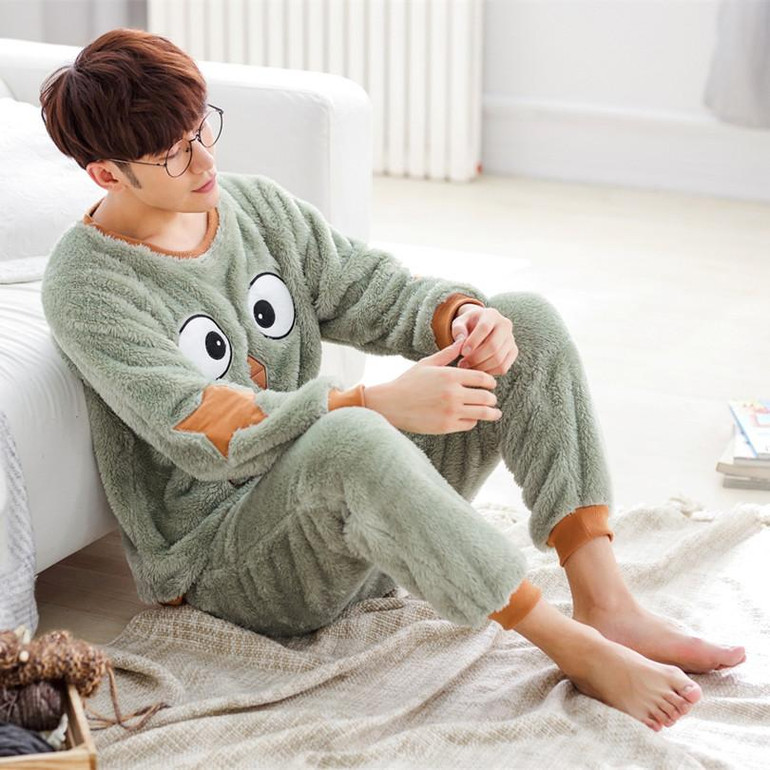 JRMISSLI Winter Flannel Men Long sleeves Long pants Thicker Pajama Sets Sleepwear Sets Home Wear