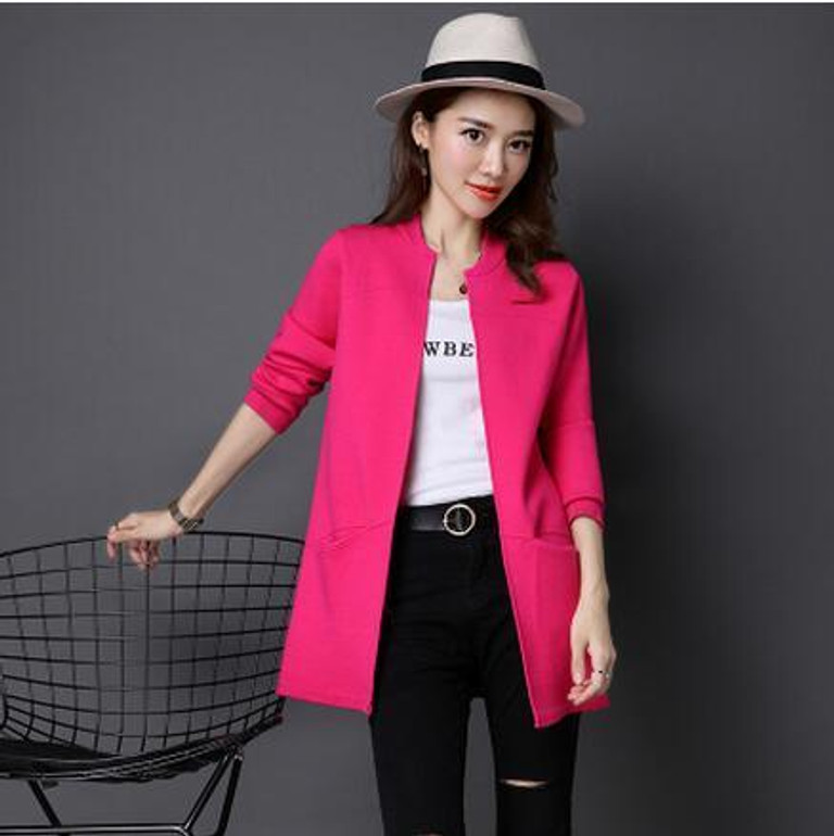 JQNZHNL2017 Spring Women Cardigans Plus Size Long Sleeved Knitting Cardigans Ladies Solid Color Pockets Sweater Coat OutwearE159