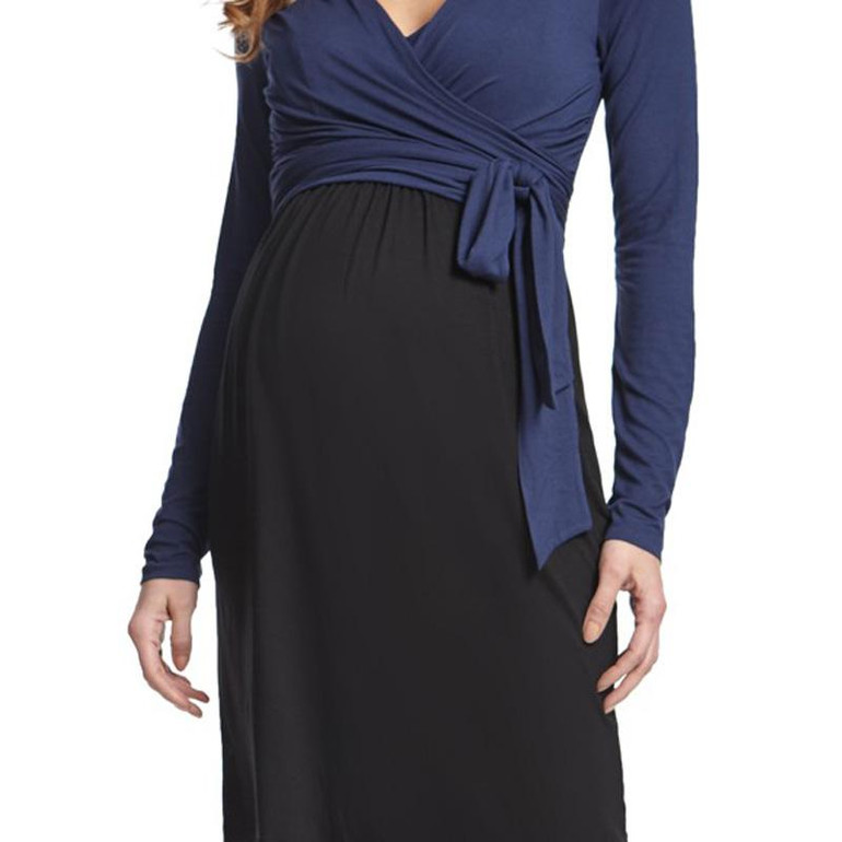 Christmas Breast Feeding Clothes for Pregnant Women V-Neck Long Sleeve Spring Elegant Dress Nursing Sashes Maternity Dresses