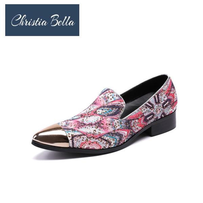 Christia Bella Men's Fashion Colorful Design Loafers Shoes Men Genuine Leather Nightclub Party Shoes Christmas Gifts Men's Flats