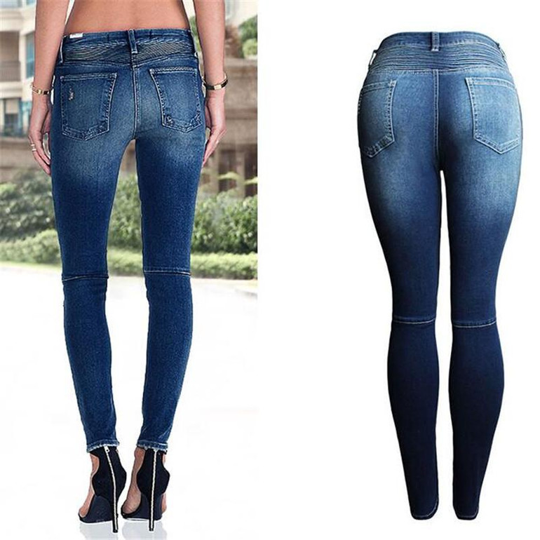 ChoosyVirgo Ladies Hole Skinny Trousers Jeans Motorcycle Biker Elastic Middle Waisted Patchwork Women Jeans