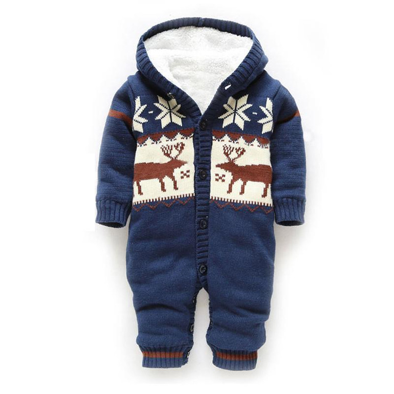 Baby Rompers Winter Thick Climbing Clothes Newborn Boys Girls Warm Romper Knitted Sweater Christmas Deer Hooded Outwear CL0491
