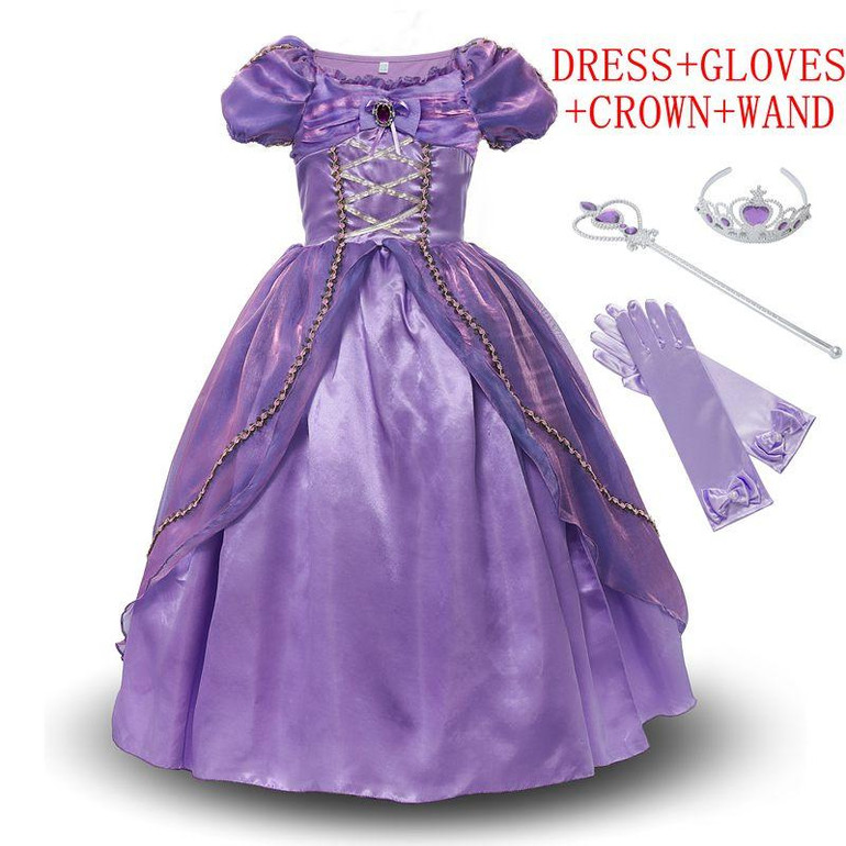 MUABABY Girls Princess Rapunzel Dress Costume Children Deluxe Tangled Dress up Clothing Kids Girl Part Dress Halloween Birthday