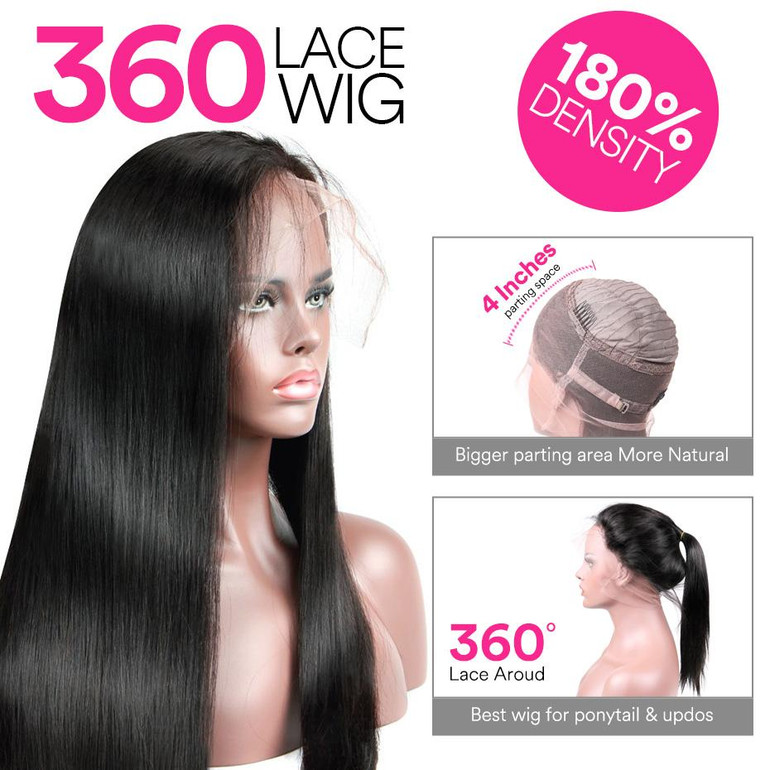 MS Lula Pre Plucked 360 Lace Frontal Wig Medium Size 180% Density Natural Hairline Brazilian Straight Hair Remy Human Hair