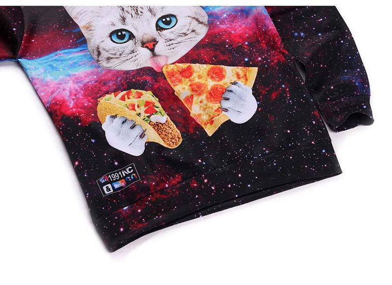 Mr.1991INC New Galaxy 3d sweatshirts for men/women casual hoodies funny print stars night cat eating Pizza hoodies