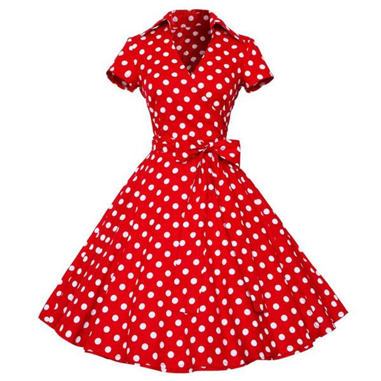 2018 Summer Dress Women Polka Dot Dress Vintage Rockabilly Swing Feminino Vestidos V Neck Short Sleeves Retro Party Dresses