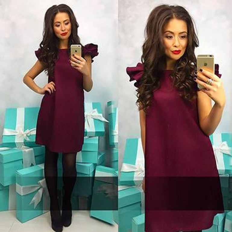 2018 Spring Summer Women Solid color A-Line Dress Loose O-Neck Ruffles Short Sleeve Beach Party Dress Mini Dress Vestidos