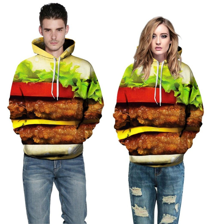 Mr.1991INC Hot Sell Men/Women Hoodies With Cap Funny Print Beef Hamburger 3d Hooded Sweatshirt Men Brand Clothing Pullovers