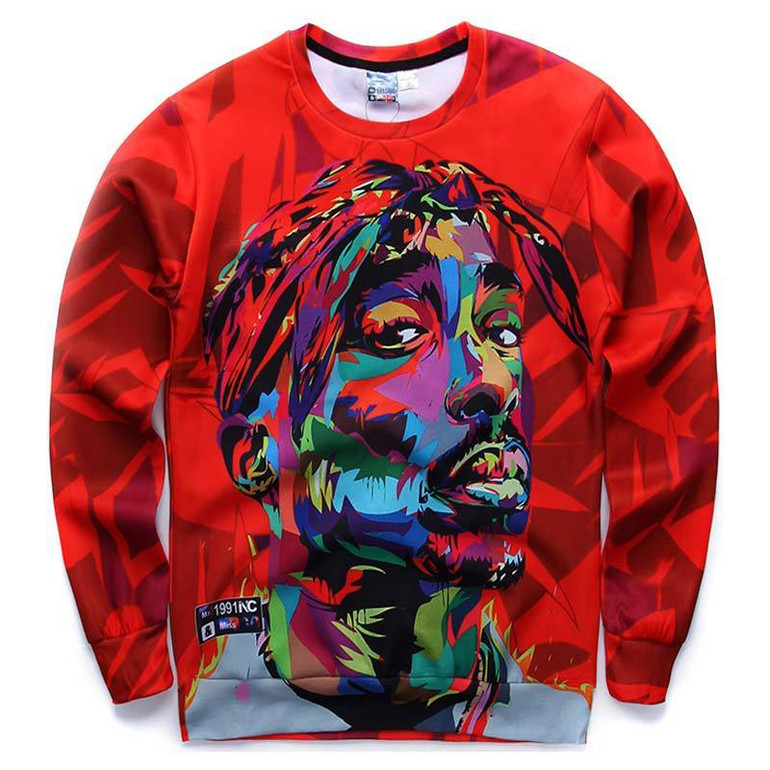 Mr.1991INC Hip hop 3d sweatshirt for men autumn pullovers print rapper Tupac 2pac hoodies long sleeve tops red color