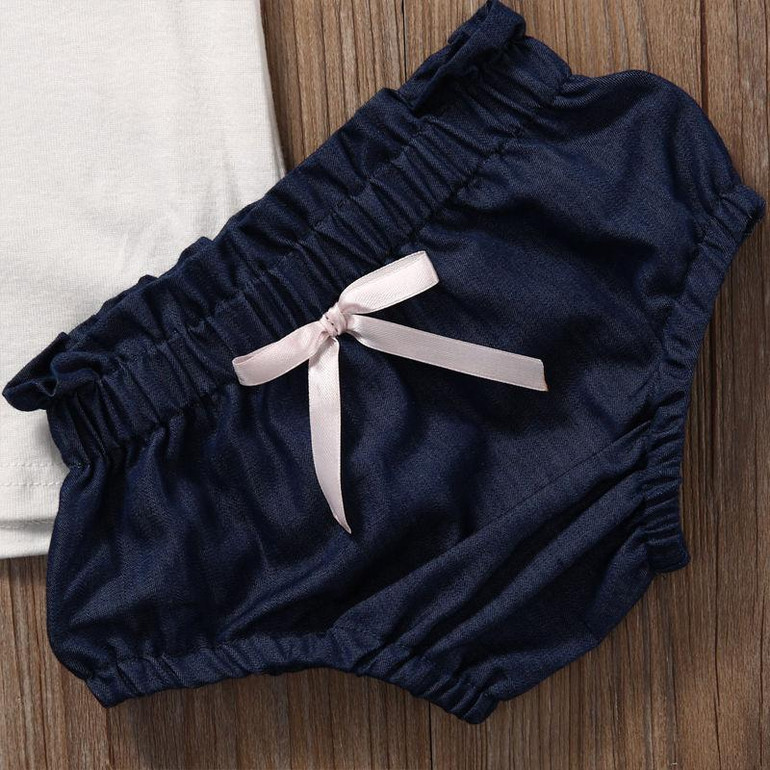 Baby Girls Lace Top T-shirt Denim Pants Bottoms Clothes 2PCS Newborn Toddler Baby Girl Clothing Set Outfits