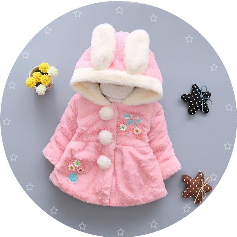 Baby Parka Plus Thick Baby Girls Cute Ears Snow Wear Infant Girls Outerwear Coat Single-breasted Toddler Girls Clothing HW1519