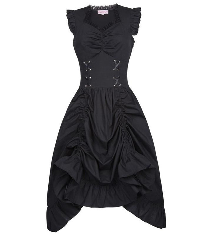 Belle Poque Women Sleeveless V-Neck Lace-up Corset Ruffle Dress 2017 Retro Vintage Steampunk Black Punk Gothic Victorian Dress
