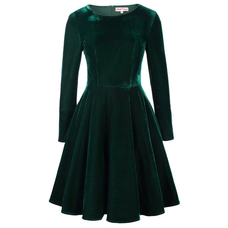 Belle Poque Winter Velvet Dress 2017 Big Swing Long Sleeve Green Tunic Elegant Women Clothing Casual Retro Vintage Party Dresses