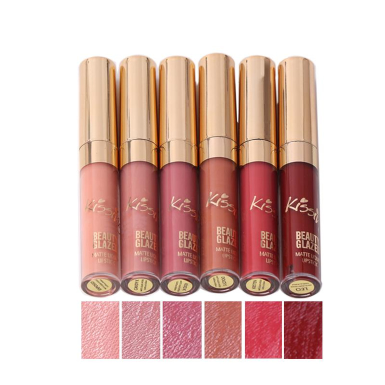 BEAUTY GLAZED Brand Lip Makeup Lipstick Lip Gloss Matte Easy To Wear Long-lasting Waterproof Lip Gloss Lip 6 Colors In Set