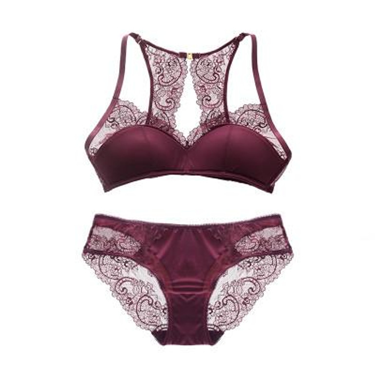 Beauty back pack Intimates wireless brassiere and transparent panties summer ultrathin bra sets lace sexy women underwear set
